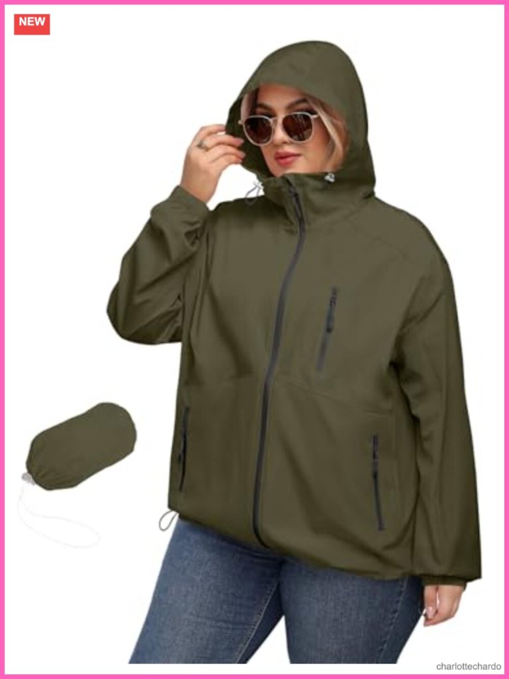 Plus Size Waterproof Rain Jacket with Hood Packable Lightweight Women's